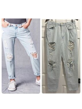 BDG Urban Outfitters MOM High Rise Jeans Light Denim Slash Distressed Size 30